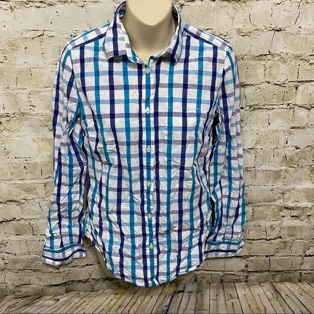 American Eagle Blue Purple Plaid Button Up Shirt